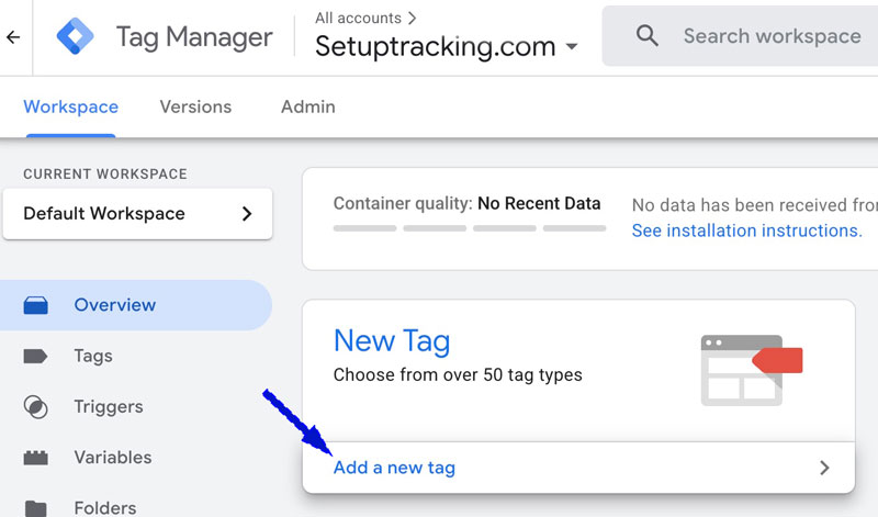 Google Tag Manager new tag creation screen showing configuration sections