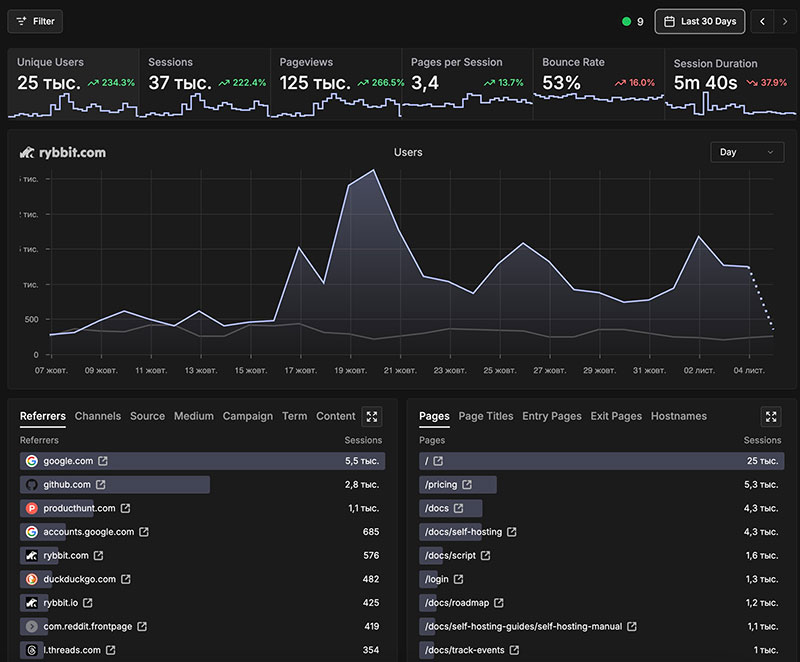 Interactive analytics in Rybbit
